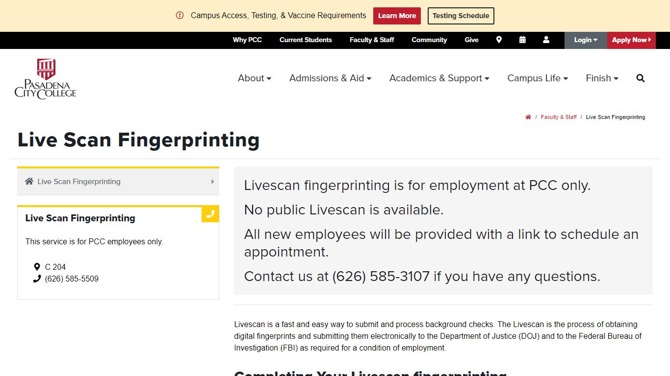 Live Scan Fingerprinting - Pasadena City College