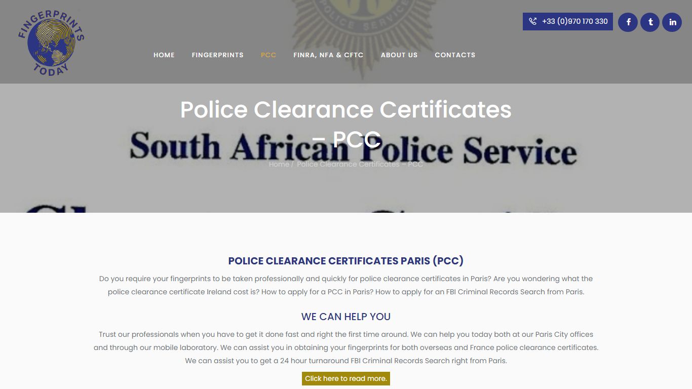 Police Clearance Certificates – PCC - Fingerprints Today Paris