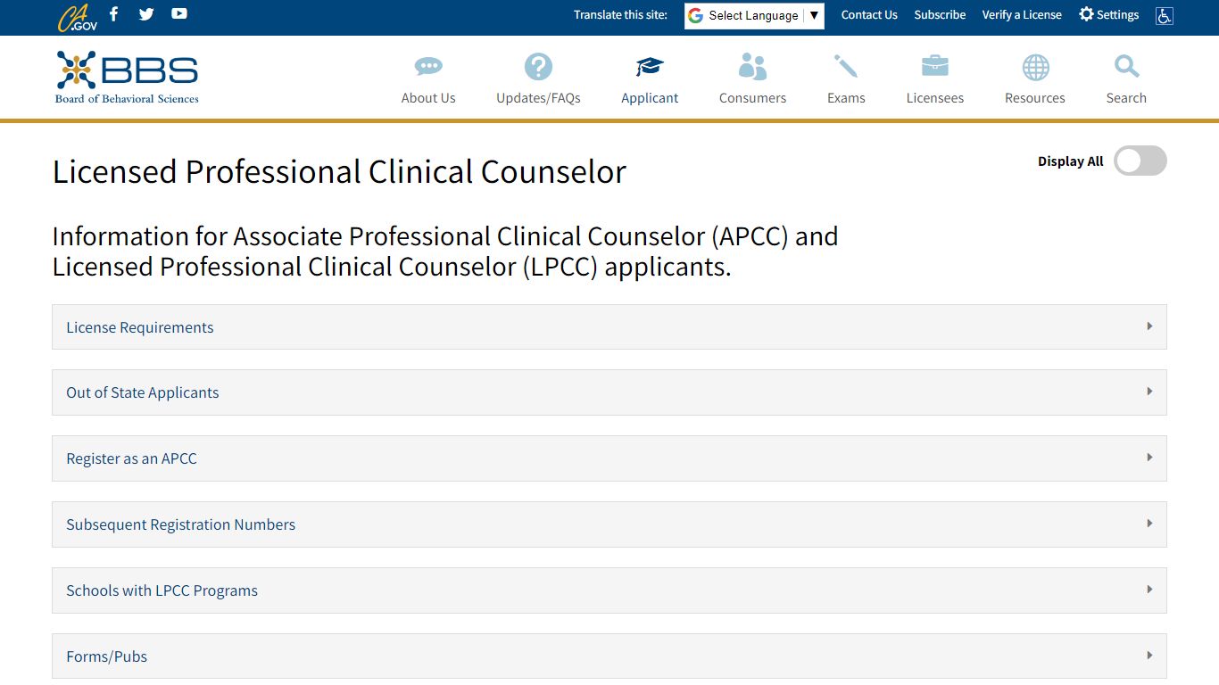 Licensed Professional Clinical Counselor - Board of Behavioral Sciences